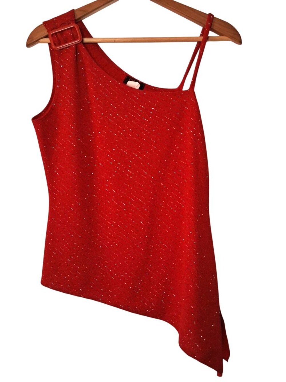 Vintage Y2K Sfuzi Tank Top Red Silver Metallic Stripes Asymmetrical Party Dance